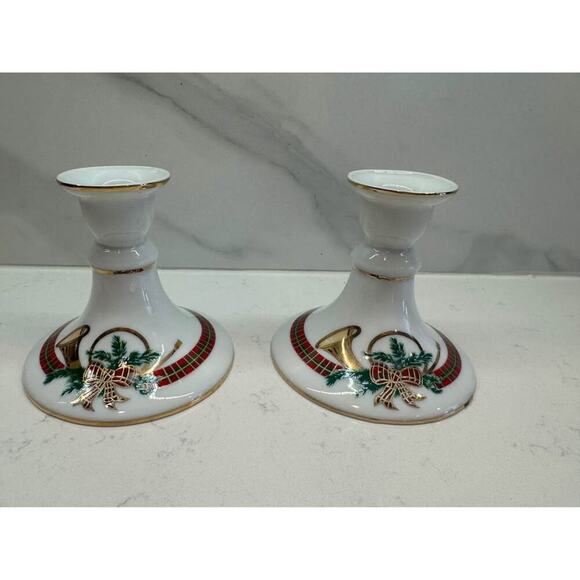 Vintage Georges Briard Christmas 4”Candleholders "The Hunt" - Picture 1 of 7